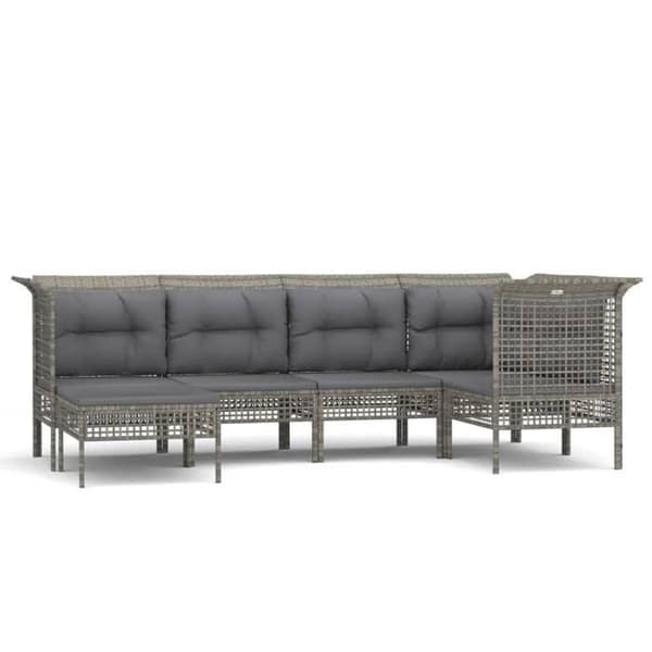 Maison Exclusive - Trädgårdsmöbler 6 delar med kuddar Grå Flätad resin
