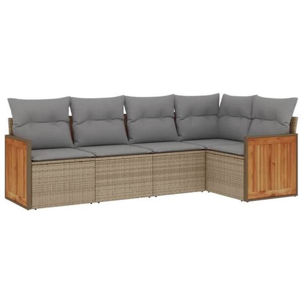 Maison Exclusive - Trädgårdsmöbler med kuddar 5 delar beige flätad resin