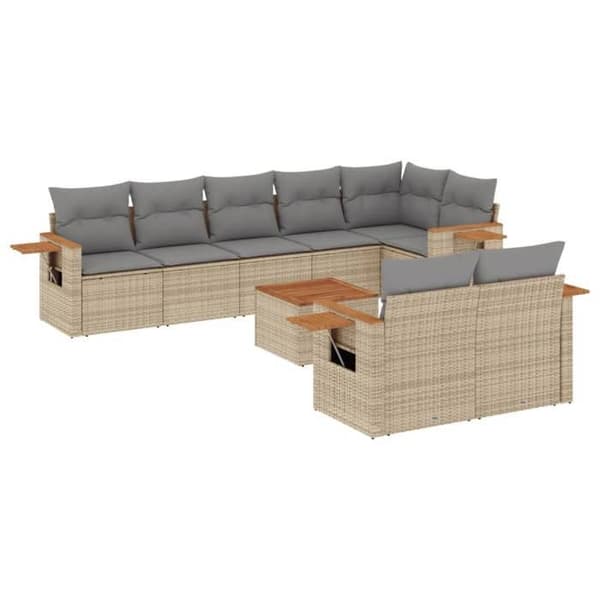 Maison Exclusive - Trädgårdsmöbler med kuddar 9 delar beige flätad resin