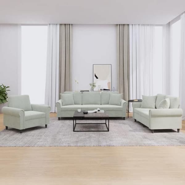 Maison Exclusive - Sæt af 3 sofaer med lysegrå velourpuder