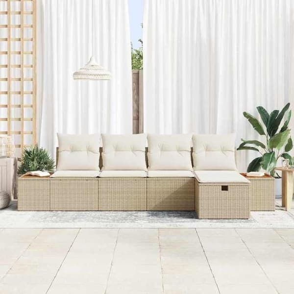 Maison Exclusive - 6 osan beige polyrottinkinen puutarhakalustesetti