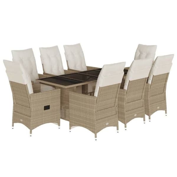 Maison Exclusive - 9 osan puutarhaterassikalusto beige polyrottinkityynyillä