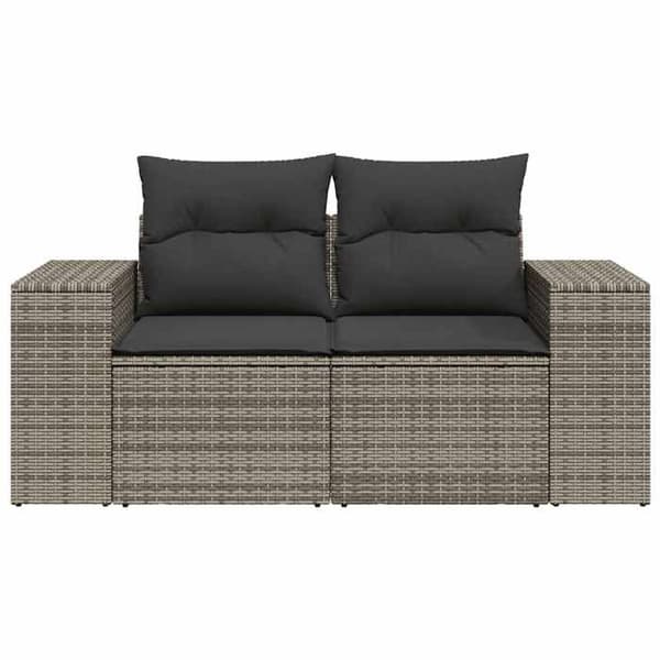 Maison Exclusive - Trädgårdssoffa 2 platser med grå kuddar i flätad resin