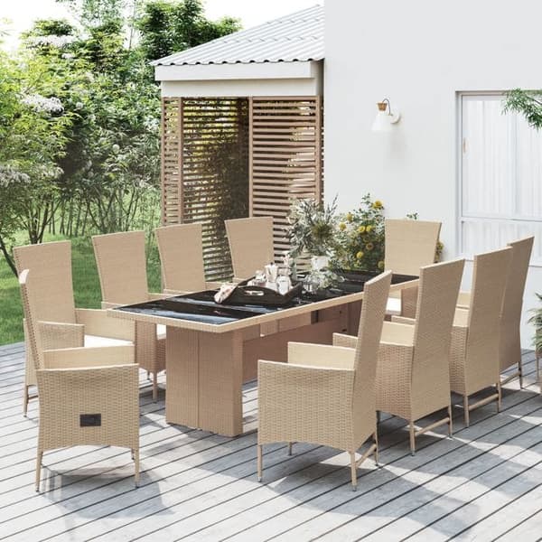 Maison Exclusive - Puutarhakalusteryhmä ja tyynyt 11 kpl beige polyrottinki