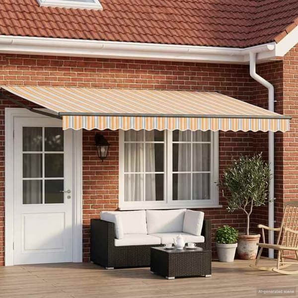 Sammenklappelig markise - EKSKLUSIV HUS - 4 × 3 m - Manuel - Solcelle-LED - Polyester PU dug