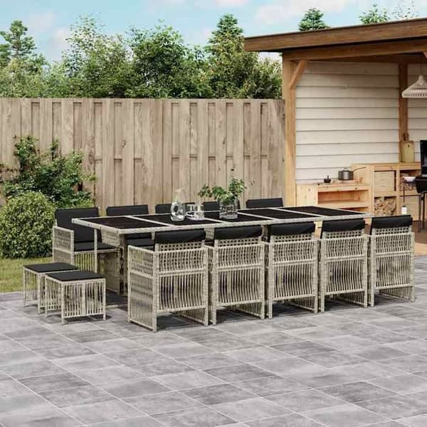 Maison Exclusive - Puutarhakalusteryhmä ja tyynyt 15 kpl vaaleanharmaa rottinki