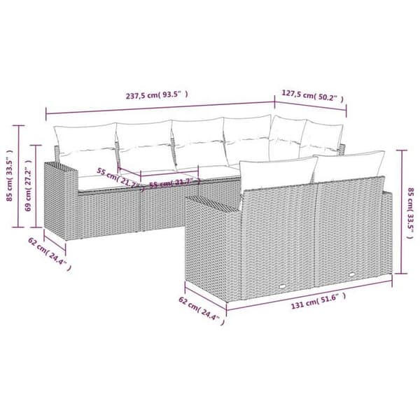 Maison Exclusive - Trädgårdsmöbler med kuddar 7 delar brun flätad resin