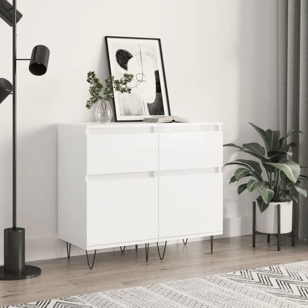 Maison Exclusive - Buffeter 2 stk hvid glans 40x35x70 cm ingeniørtræ