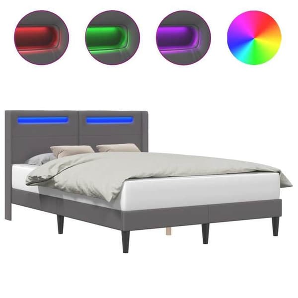 Maison Exclusive - Sängram med LED-remsor Grå 160 x 200 cm Syntetläder