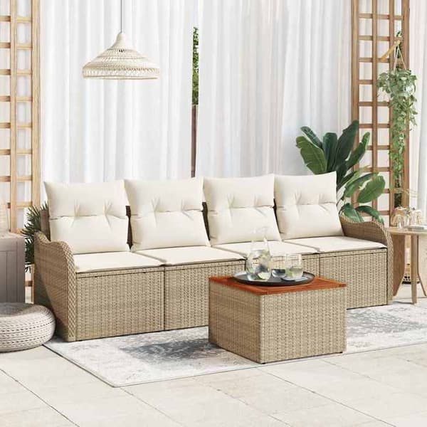 Maison Exclusive - 5 osan beige polyrottinkinen puutarhakalustesetti