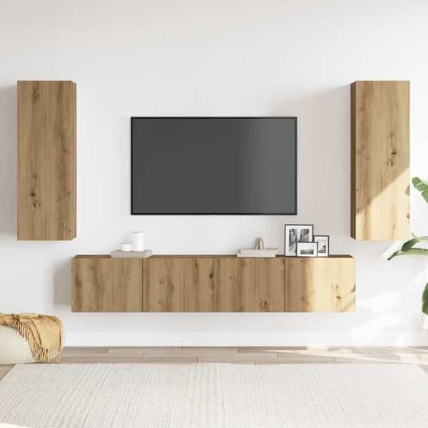 Maison Exclusive - Vægmonterede TV-møbler 4 stk. i håndlavet egetræ og ingeniørtræ