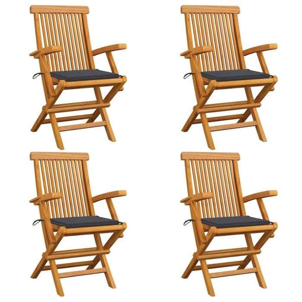 Maison Exclusive - Fällbara stolar med antracitkuddar, 4 delar, i massivt teak antracit
