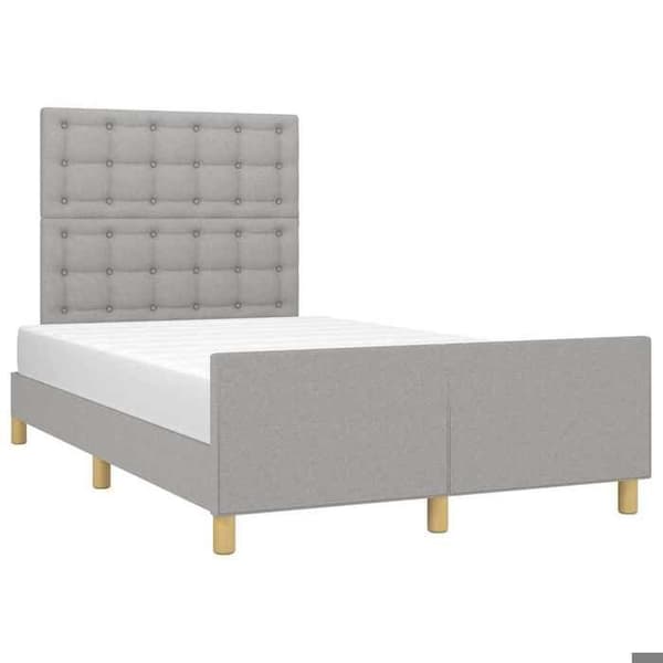 Sengestel - EKSKLUSIV HUS - 120x200 cm - lys grå - polyester stof - justerbar hovedgærde ljusgrått