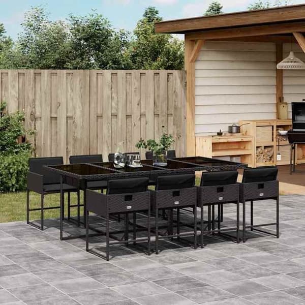 Maison Exclusive - Trädgårdsset 9 delar med svarta kuddar i flätad resin