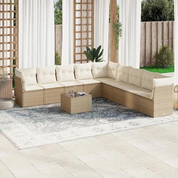 Maison Exclusive - Trädgårdsmöbler med kuddar 10 delar beige flätad resin beige