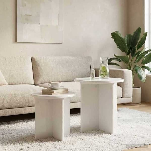 Maison Exclusive - Set med sidobord 2 st Vit blank Ø 45 x 45 cm
