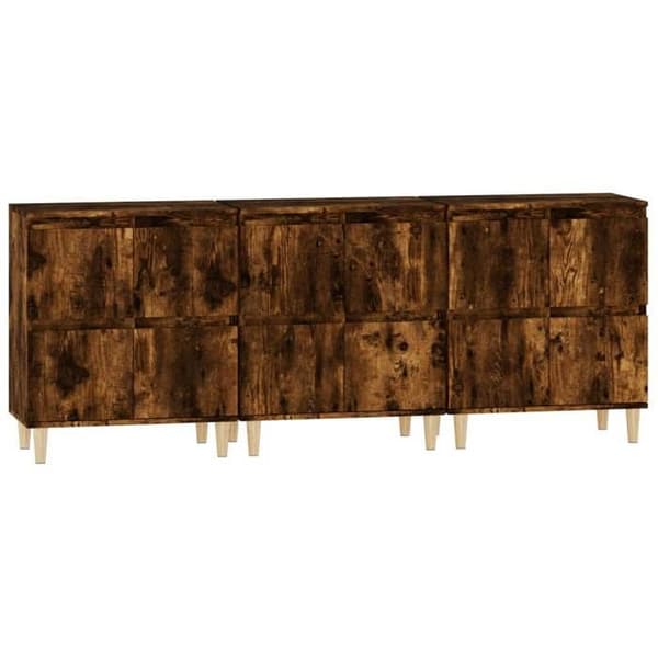 Maison Exclusive - Bufféer 3 st rökig ek 60x35x70 cm ingenjörsträ Rökt ek