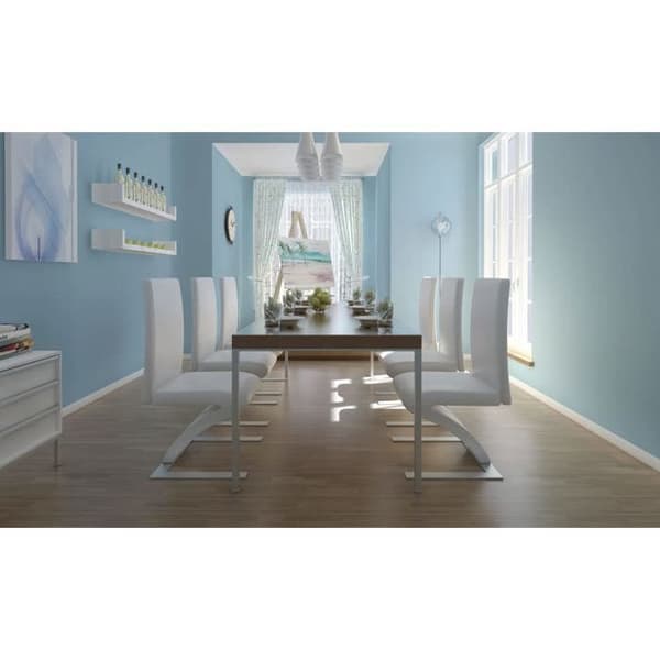 Matstol - Exklusivt Hem - vit konstläder - set om 6 - zigzagdesign - kromade ben Vit