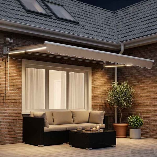 Fällbart tak - EXKLUSIVT HUS - Taupe - 100% polyester - Aluminium - Motoriserat med LED & väder sensor Mol