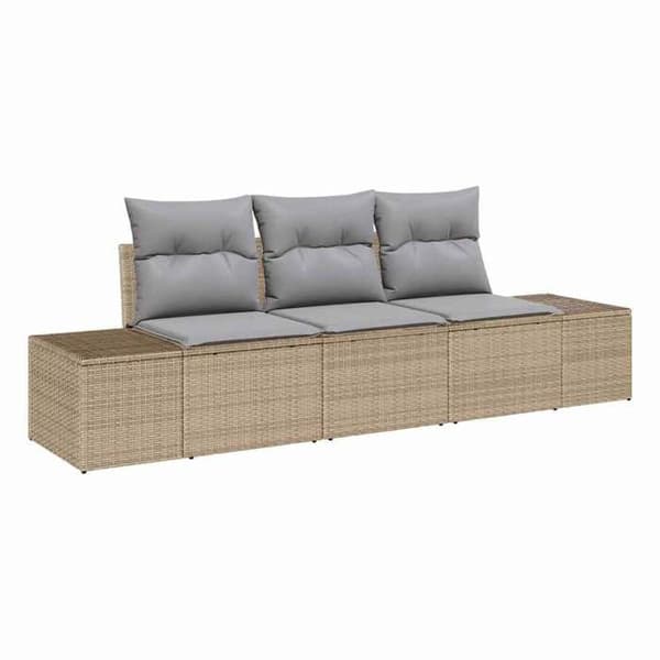 Trädgårdsoffmöbel - EXKLUSIVT HUS - Modulär - 3 delar - Polyrotin beige/grå - Stålram & akacia Beige och ljusgrå