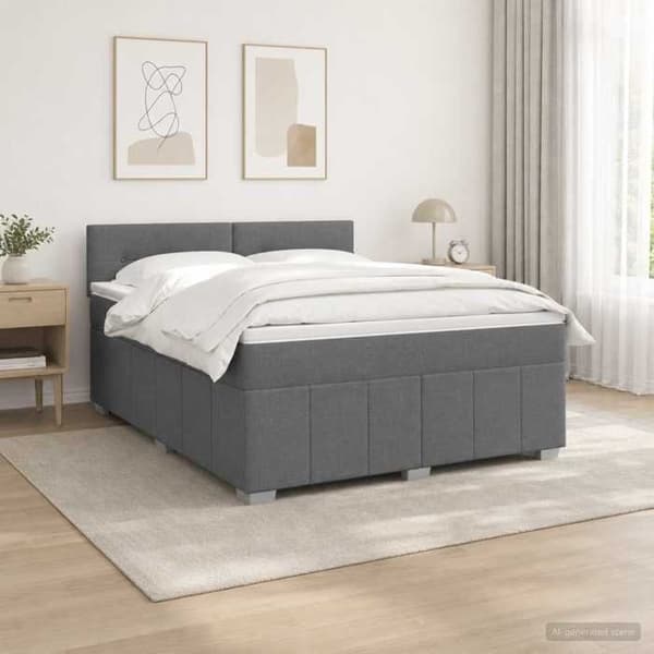 Maison Exclusive - Boxspring-säng med LED och mörkgrå madrass 140 x 200 cm Tyg Mörkgrå
