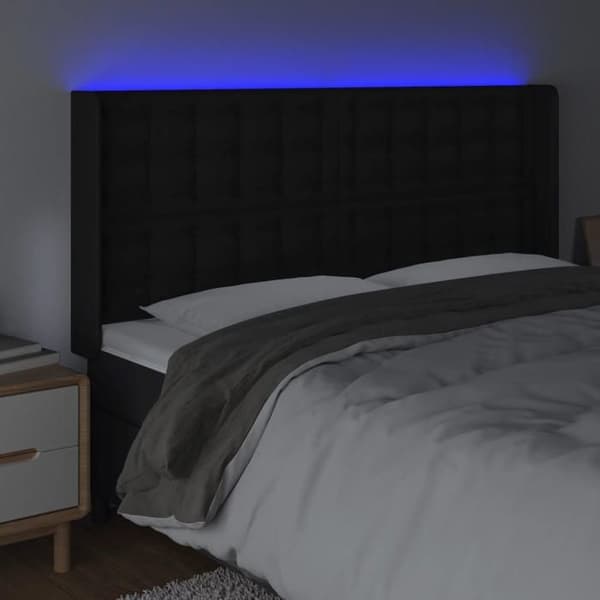 Maison Exclusive - LED Hovedgærde Sort 147x16x118/128 cm Syntetisk Læder