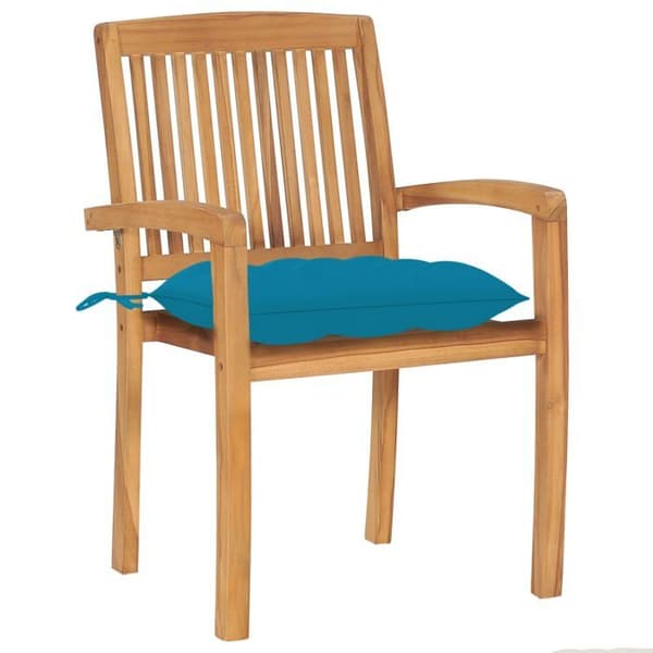 Trädgårdsstolar - Exklusivt Hem - Stapelbara - Solid Teak - Ljusblå Kuddar (set om 6) Ljusblå