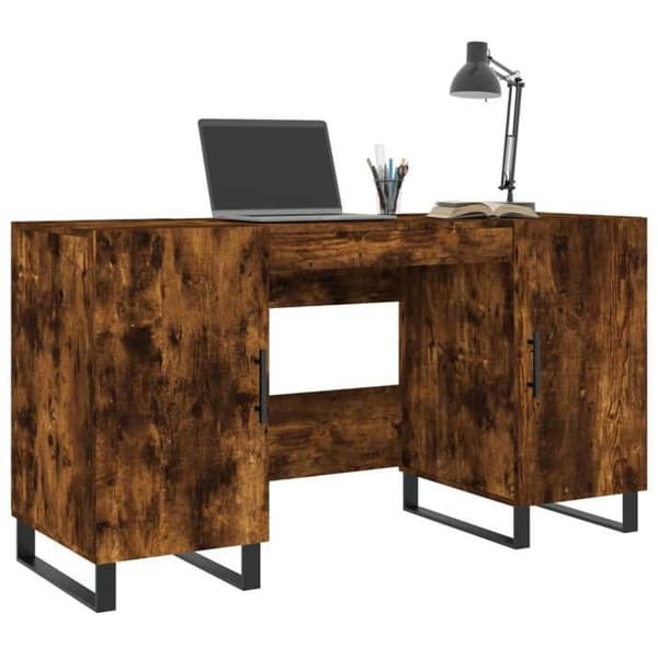 Maison Exclusive - Røget egetræ skrivebord 140x50x75 cm ingeniørtræ Rökt ek