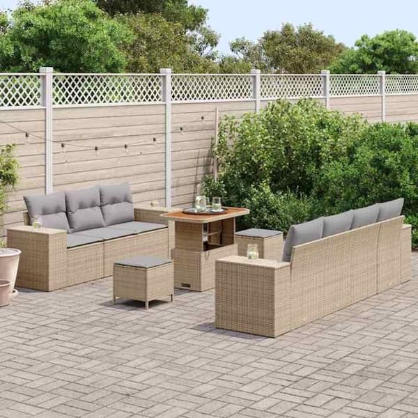 Maison Exclusive - 10 osan puutarhakalustesetti, beige polyrottinki