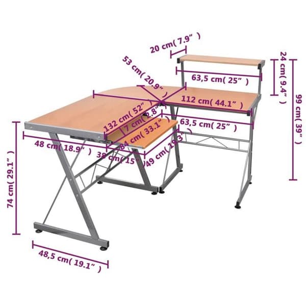 Maison Exclusive - Brunt hjørnecomputerbord 132x112x99cm Ingeniørtræ brun