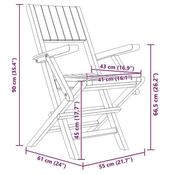 Maison Exclusive - Fällbara stolar, set om 8, 55 x 61 x 90 cm, i massivt teakträ