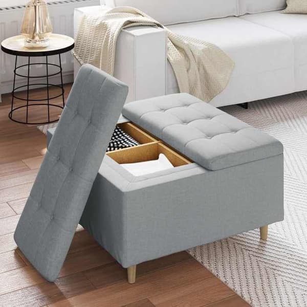 Maison Exclusive - Ottoman med förvaring Ljusgrå 80 x 80 x 45 cm tyg