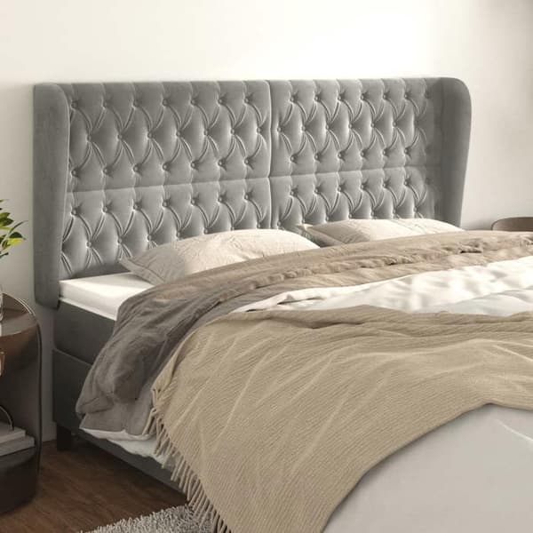 Maison Exclusive - Päätylevy korvilla Vaaleanharmaa 203x23x118/128 cm Sametti Ljusgrått
