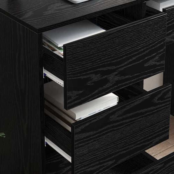Maison Exclusive - Kontor i sort egetræ, ingeniørtræ 90 x 37,5 x 75 cm svart ek