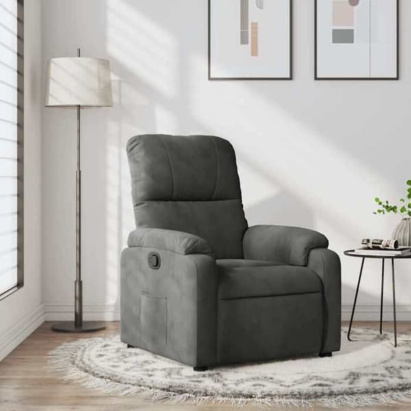 Recliner - EXKLUSIVT HEM - Relaxmodell - Mörkgrå mikrofiber - Lutning 135° - Sidoficka Mörkgrå
