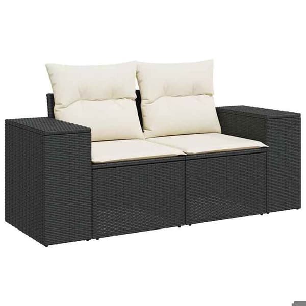Maison Exclusive - Trädgårdsoffa med kuddar 2 platser svart flätad resin