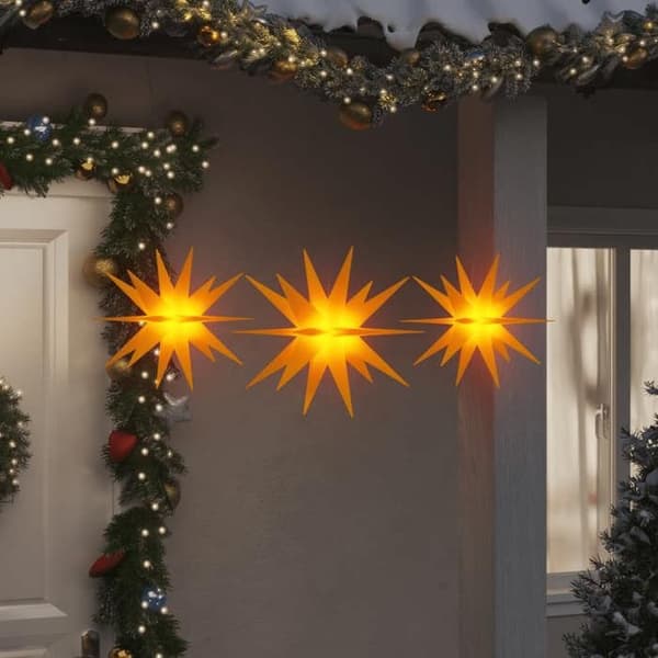 Julbelysning - EXKLUSIVT HUS - Pack 3 vikbara - LED gul - Timer 6h/18h - Väderbeständig Gul