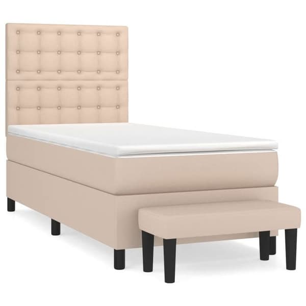 Maison Exclusive - Sängram med lameller och madrass Cappuccino 80x200 cm