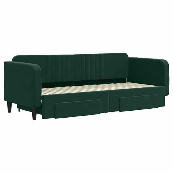 Päivävuode - EXCLUSIVE KOTI - 80x200 cm - Vihreä sametti - 2-in-1 vuode - Säilytyslaatikot