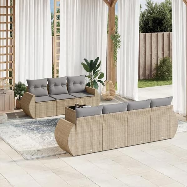 Maison Exclusive - Trädgårdsmöbler med kuddar 8 delar beige flätad resin beige