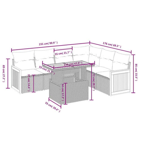 Maison Exclusive - Trädgårdsmöbler med kuddar 7 delar grå flätad resin