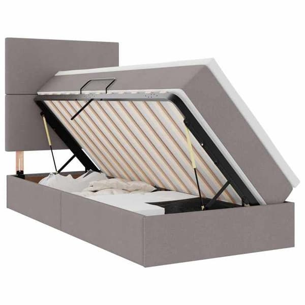 Sengestel med madras - EKSKLUSIV HUS - Sideopbevaring - Hydraulisk - 90x190 cm - Taupe Mol