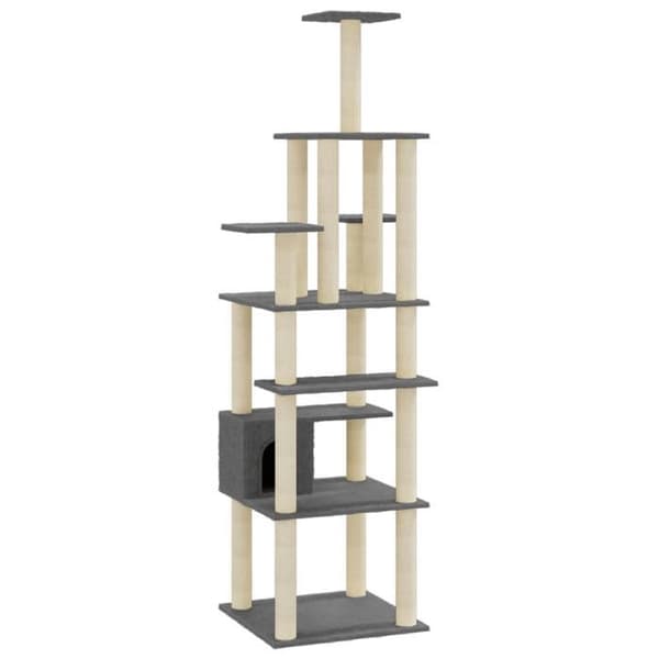 Kattträd - Exklusivt hus - 183 cm - Sisal klösträningar - Mörkgrå mörkgrå