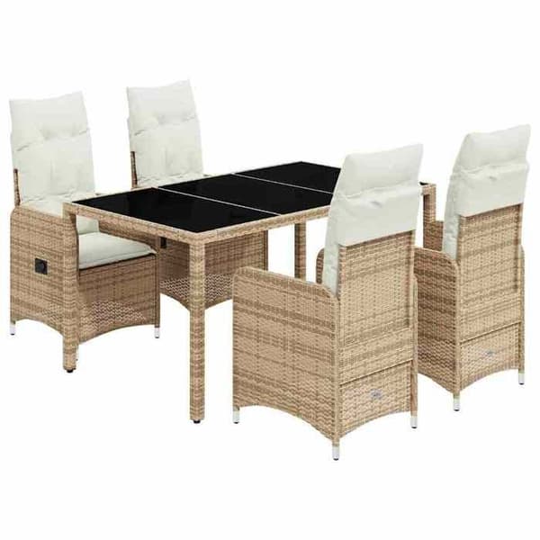 Maison Exclusive - Trädgårdsbistro-set 5 delar med beige kuddar i polyrotting
