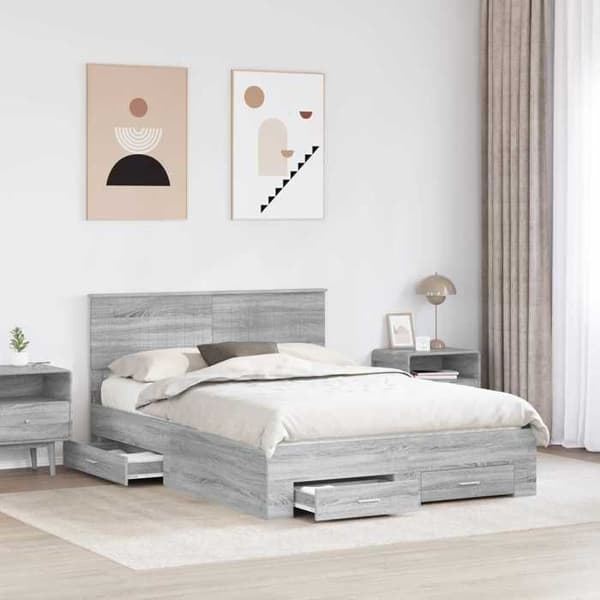 Maison Exclusive - Sängram Sonoma grå 140 x 200 cm Ingenjörsträ