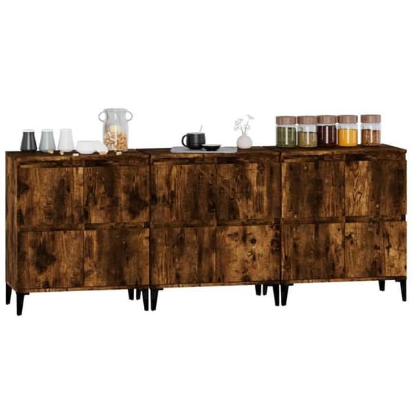 Maison Exclusive - Bufféer 3 st rökig ek 60x35x70 cm ingenjörsträ
