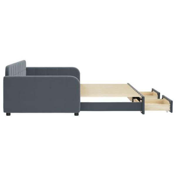 Säng av dag - EXKLUSIVT HUS - 100x200 cm - med utdragssäng - 2 lådor - grå sammet