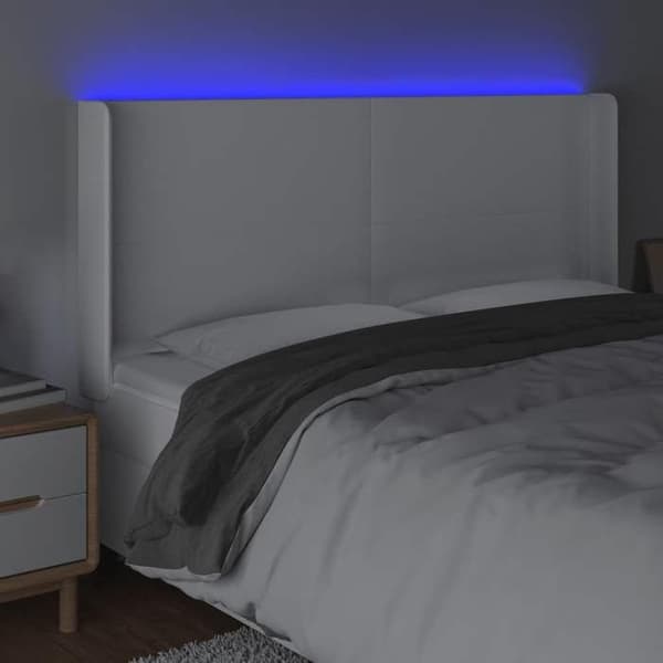 Maison Exclusive - LED Hovedgærde Hvid 183x16x118/128 cm Simililæder