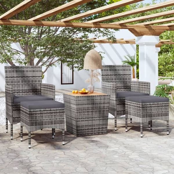 Maison Exclusive - Trädgårdsbistro-set 5 delar i flätad resin och akacia Grå Grå