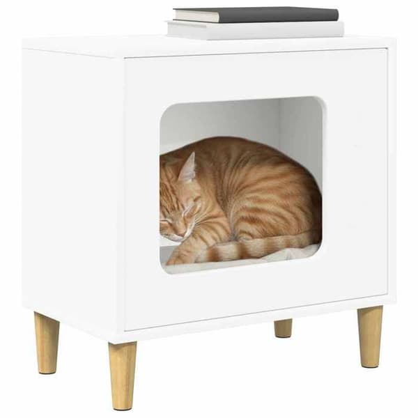 Exklusivt hus - Hus för katt Vit 51 x 30 x 52 cm Ingenjörsträ